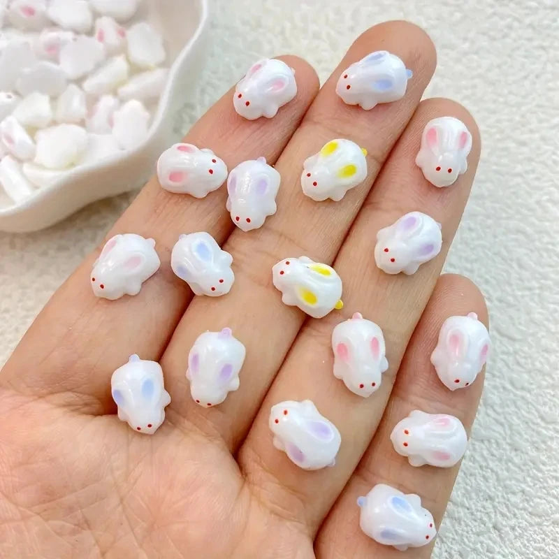 20-Pc 3D Kawaii Rabbit Nail Charms | Resin Nail Decorations Nail Art Charms QXL
