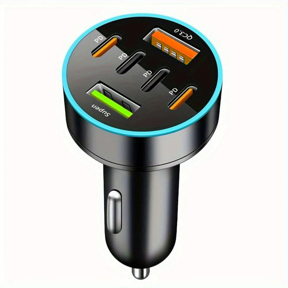 6-in-1 Car Charger Dual USB & PD Type-C Fast Charging Car Charger Adapter QXL Default Title