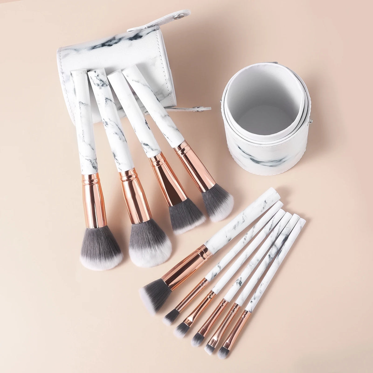 Ronshadow 10-Pc Marble Makeup Brush Set with Storage Bucket Makeup Brush Set QXL