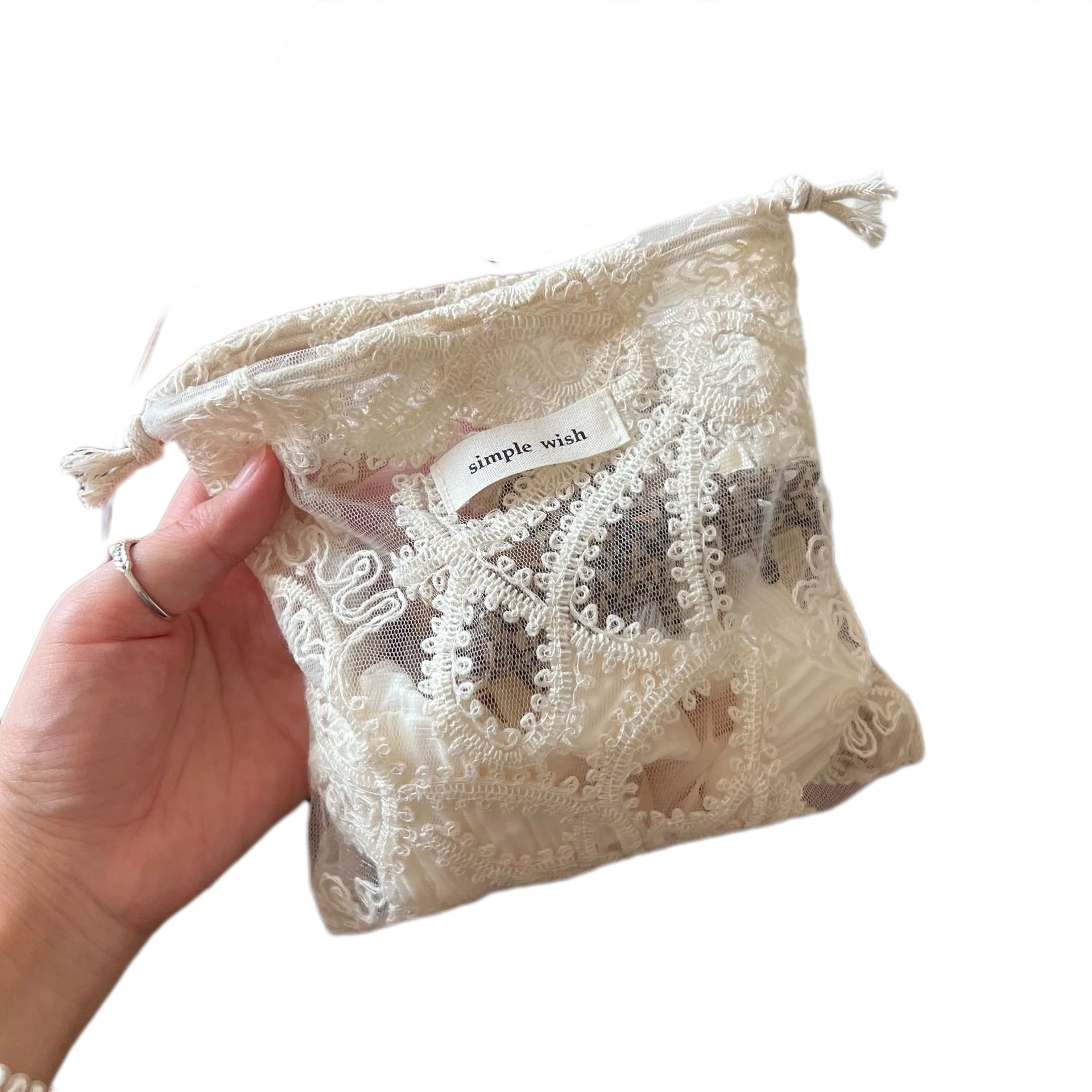 Cotton Mesh Lace Drawstring Pouch – Cosmetics & Oil Storage Drawstring Storage Pouch QXL