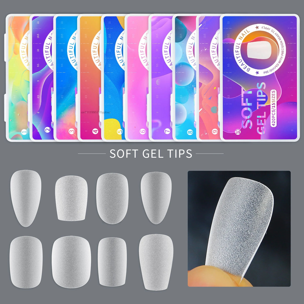 420-Pc Almond Press-On Nail Tips | Short Matte Super Thin False Nail Tips QXL