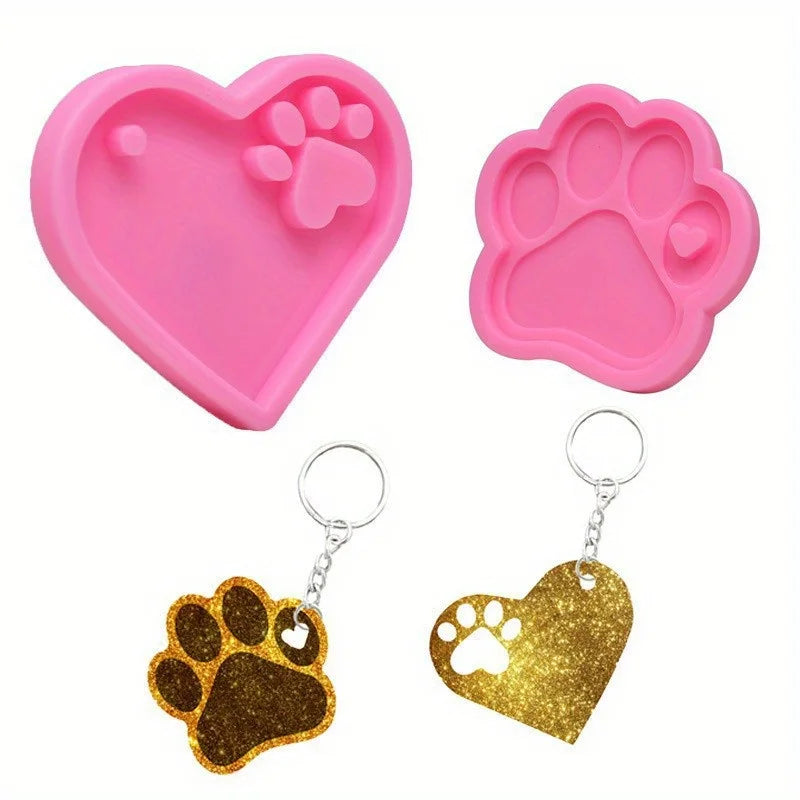 Dog Paw Heart Silicone Resin Molds + 10 Keyrings | DIY Tag Kit Silicone Resin Mold QXL 2pcs