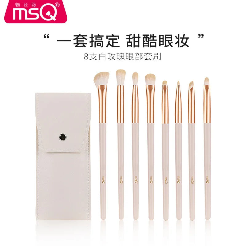 White Rose 8-Piece Soft Fiber Eye & Detail Makeup Brush Set Makeup Brush Set QXL