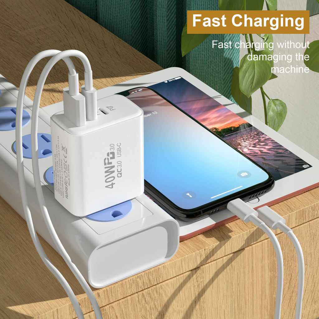 60W USB-C 3-Port Fast Wall Charger QC 3.0 | EU/US/UK Plug USB Wall Charger QXL