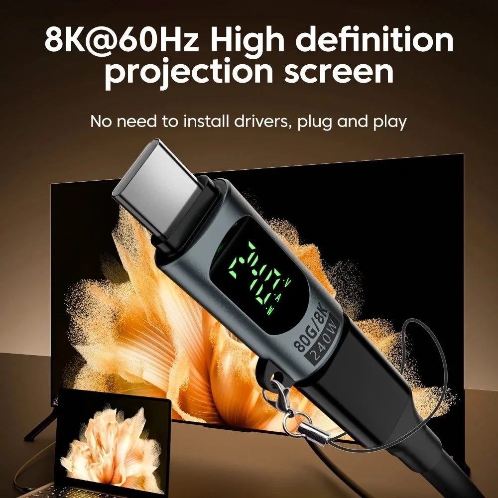 USB4 80Gbps USB-C Adapter | 240W PD 8K 60Hz OTG LED USB-C OTG Adapter QXL