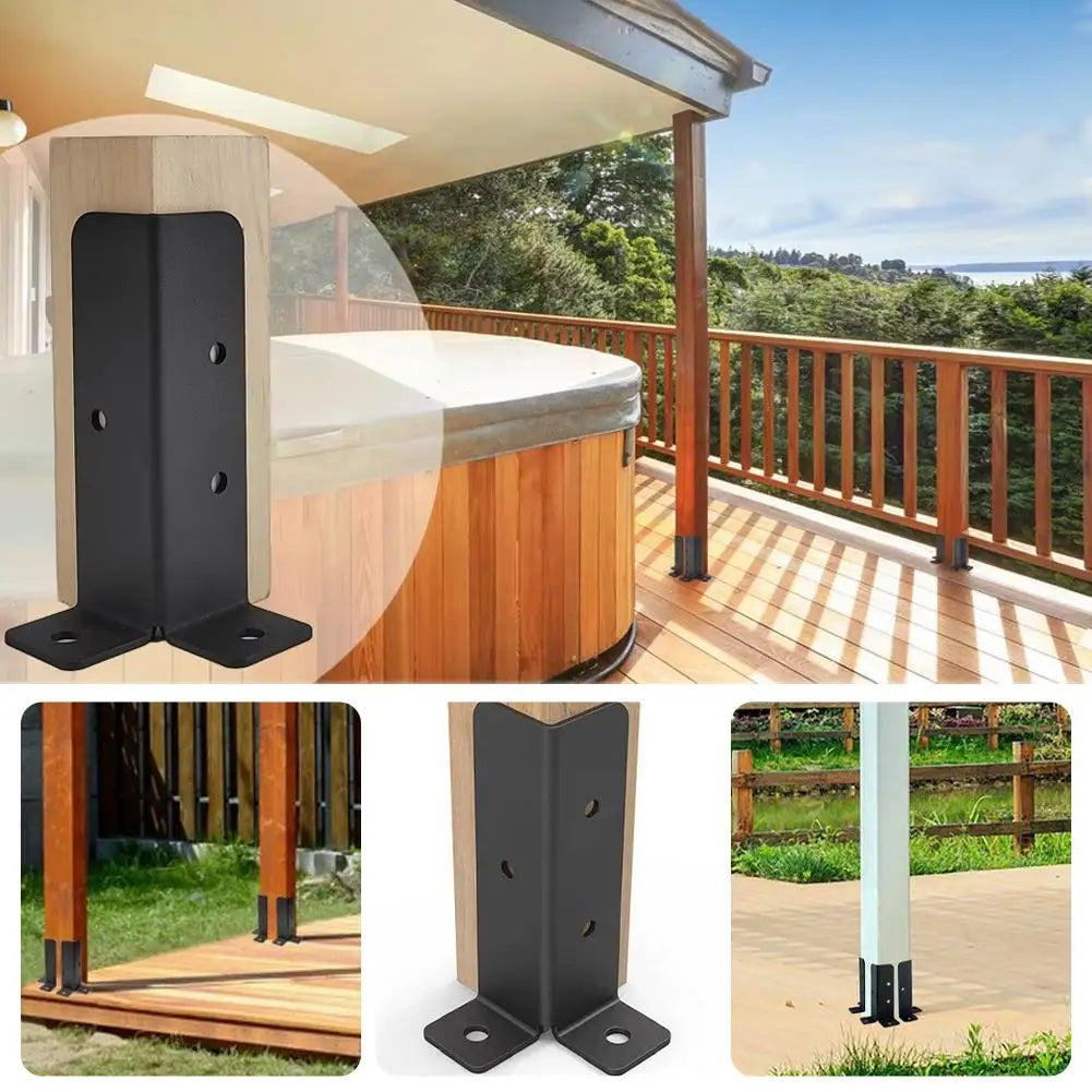2-Pack 90° Corner Post Brackets | Black Galvanized Steel Fence Corner Post Brackets QXL