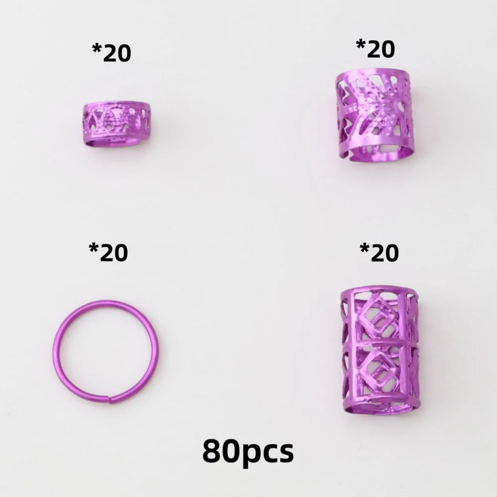 80-Pack Purple Dreadlock Beads | Hair Rings for Braids & Locs Dreadlock Hair Beads QXL