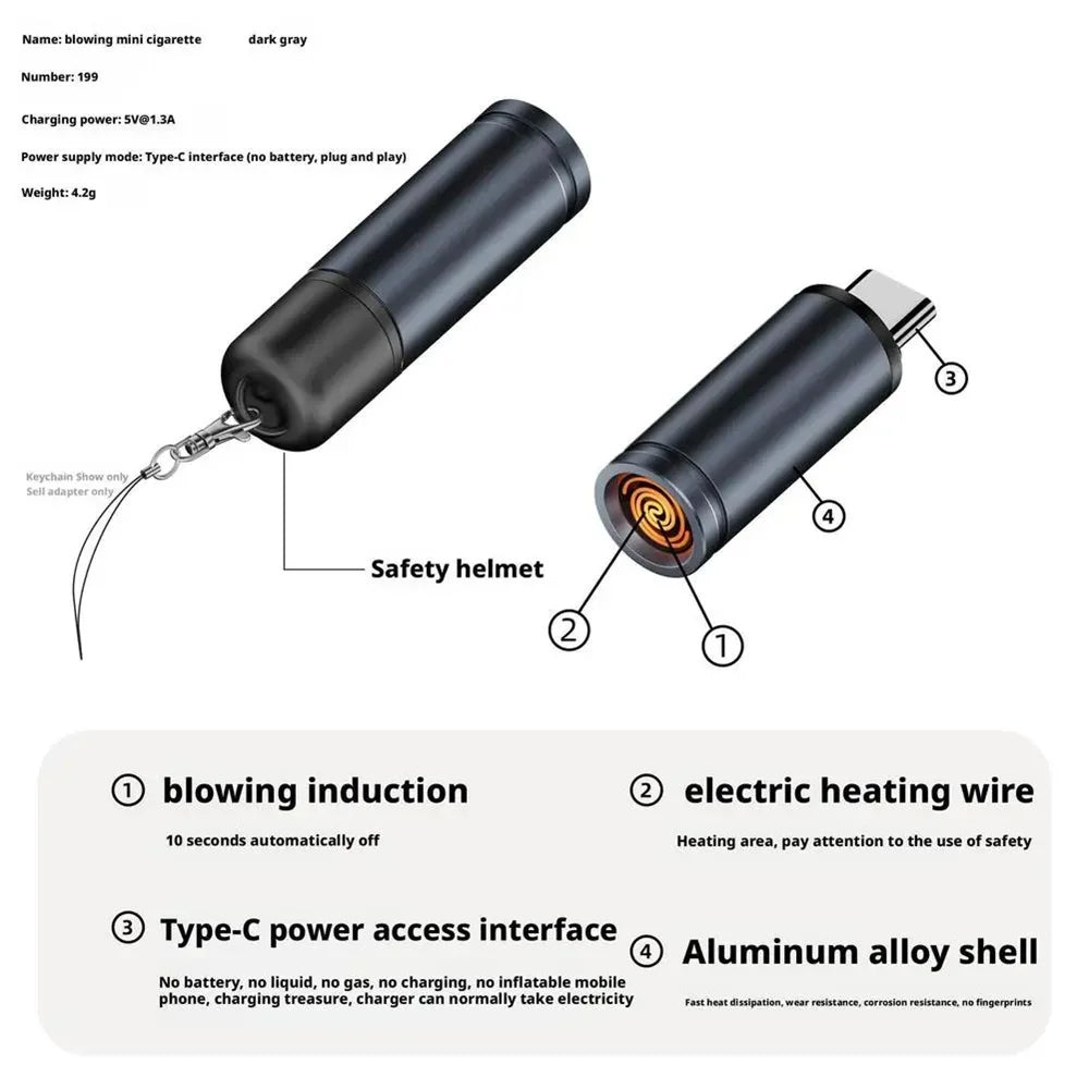 USB-C Flameless Electric Lighter | Blow to Ignite, Windproof Electric Arc Lighter QXL grey 2
