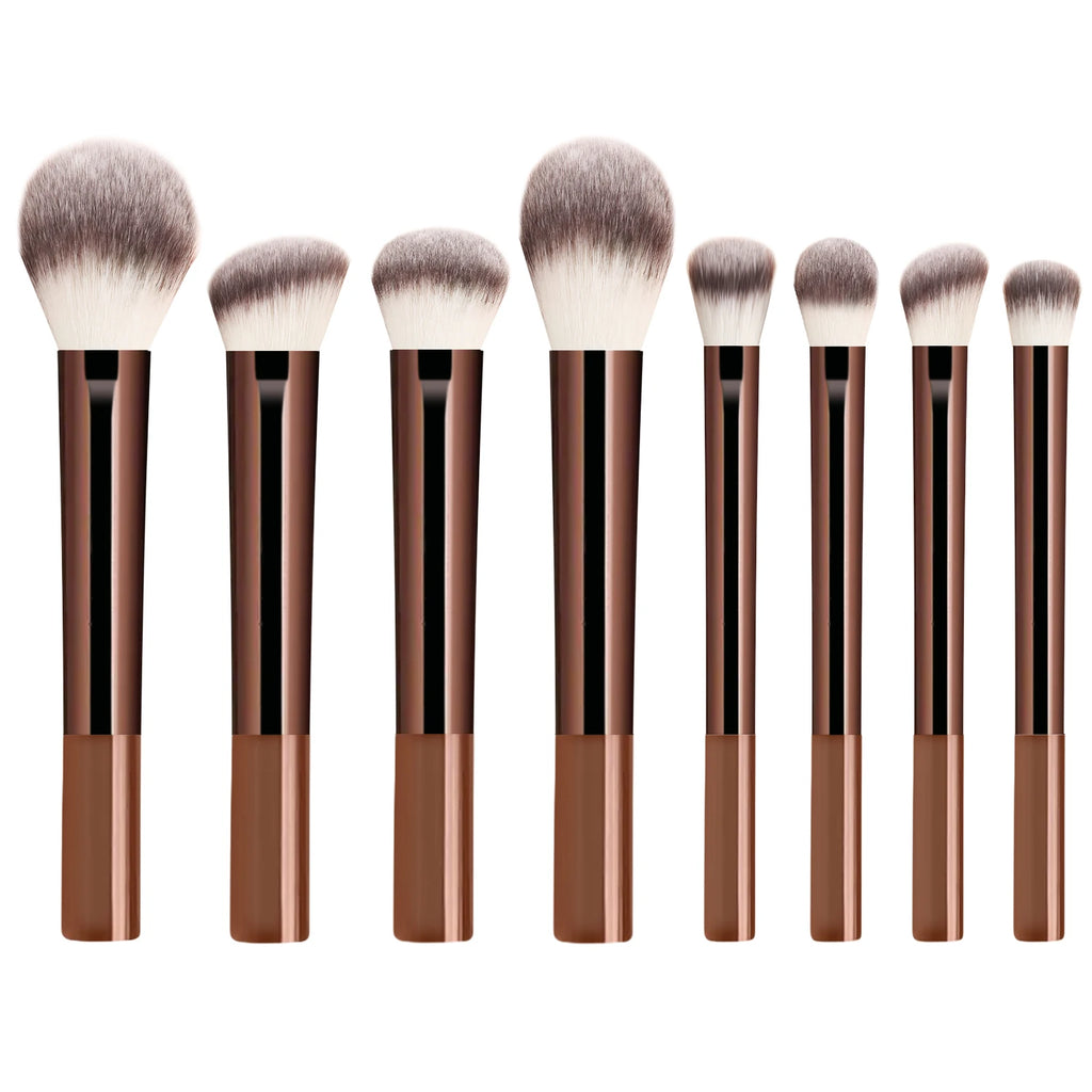 8-Pc Coffee Makeup Brush Set | Powder, Blush & Eyeshadow Kit Makeup Brush Set QXL Coffee 12pcs
