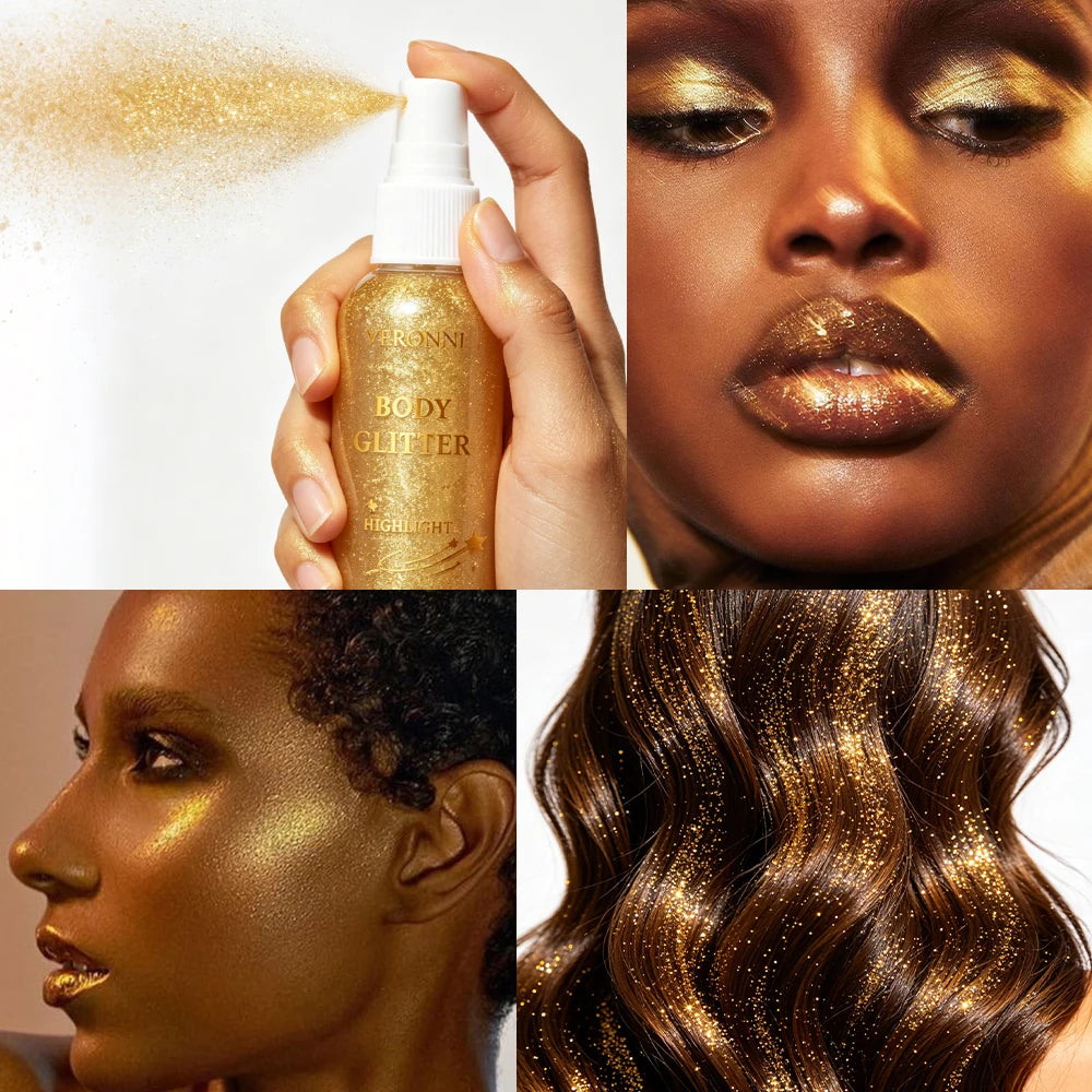 Shimmer Glitter Spray Mist – Face, Body & Hair Highlight Body Glitter Spray QXL