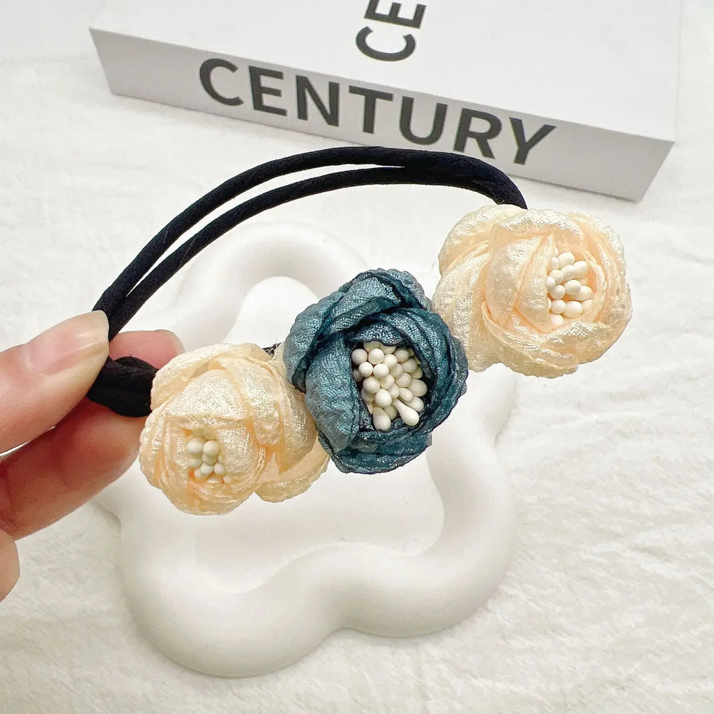 Chiffon Flower Bun Maker & Hair Braider Clip | Korean Style Hair Bun Maker Clip QXL beige blue