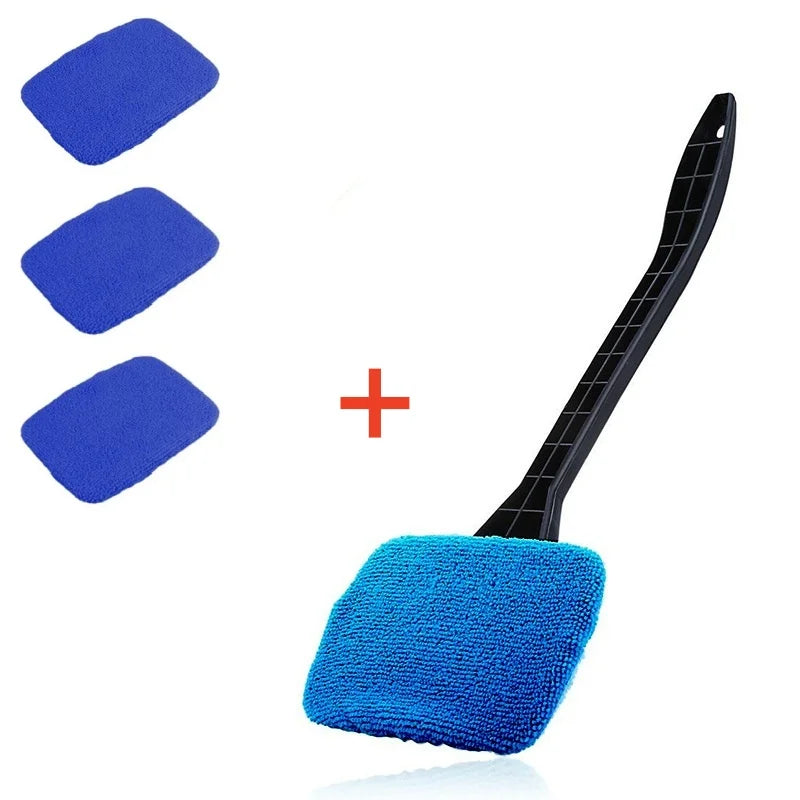 Car Window Cleaner Brush Kit – Long Handle Microfiber Wiper Car Cleaning Brush QXL 4PC-Blue