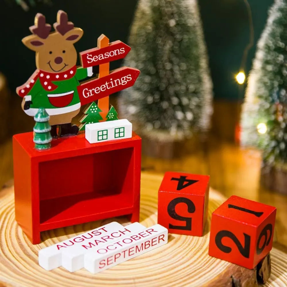 Christmas Wooden Calendar Display Window Desktop Decoration Holiday Wood Decoration QXL