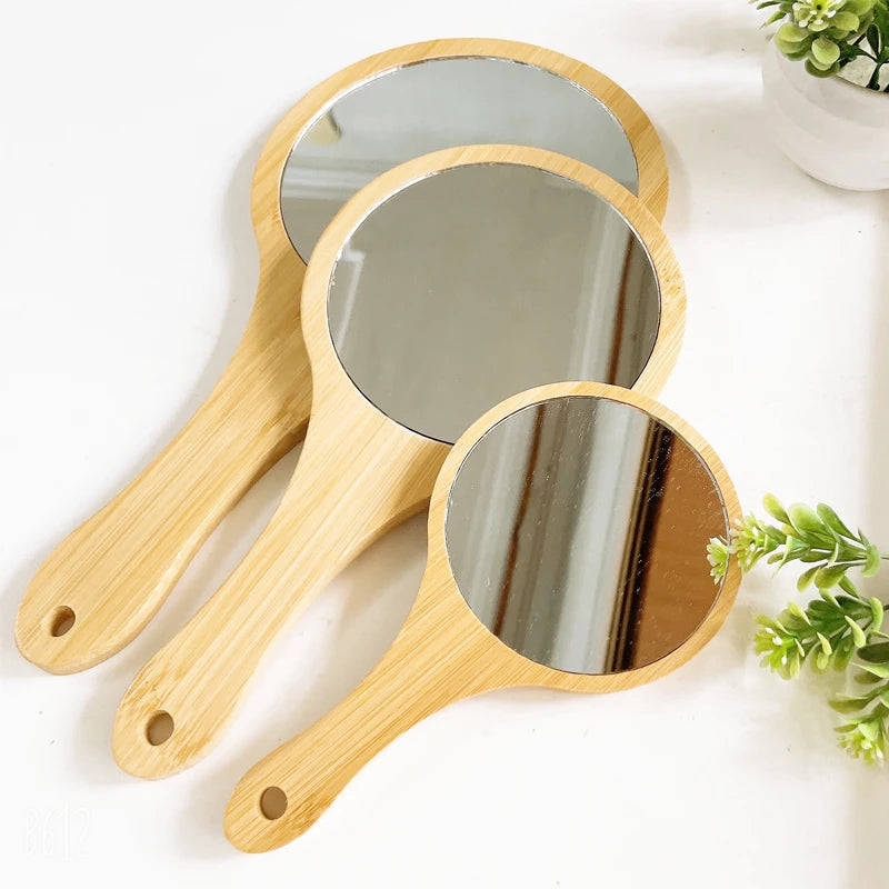 Bamboo Handheld Round Makeup Mirror | Portable Vanity Mirror Handheld Makeup Mirror QXL
