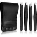 4-Piece Stainless Steel Tweezers Set | Makeup & Eyebrow Tweezers Set QXL 4PCS Black