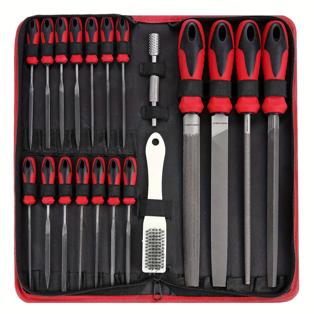 13-Pc Needle File Set | Alloy Steel Deburring & Engraving Kit Needle File Set QXL Red