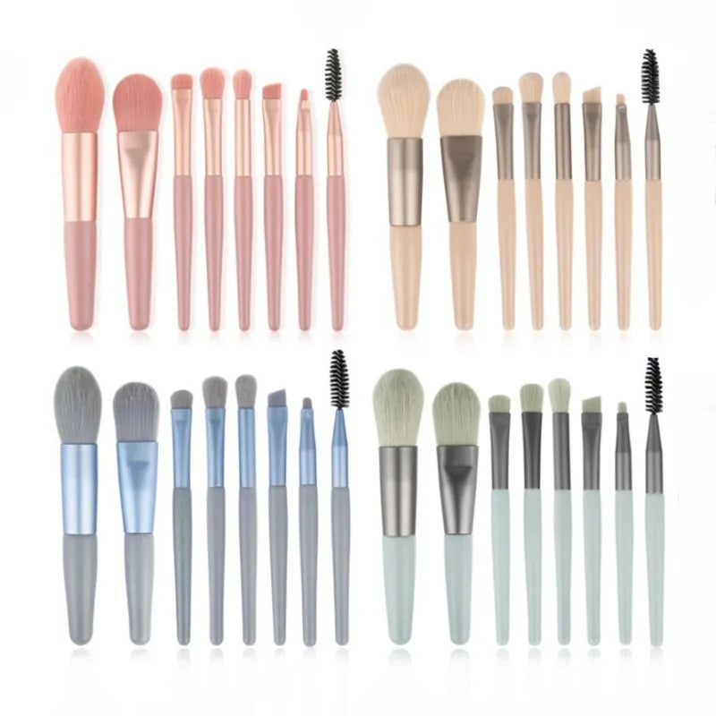 Mini 8-Piece Travel Makeup Brush Set with Zip Pouch Makeup Brush Set QXL