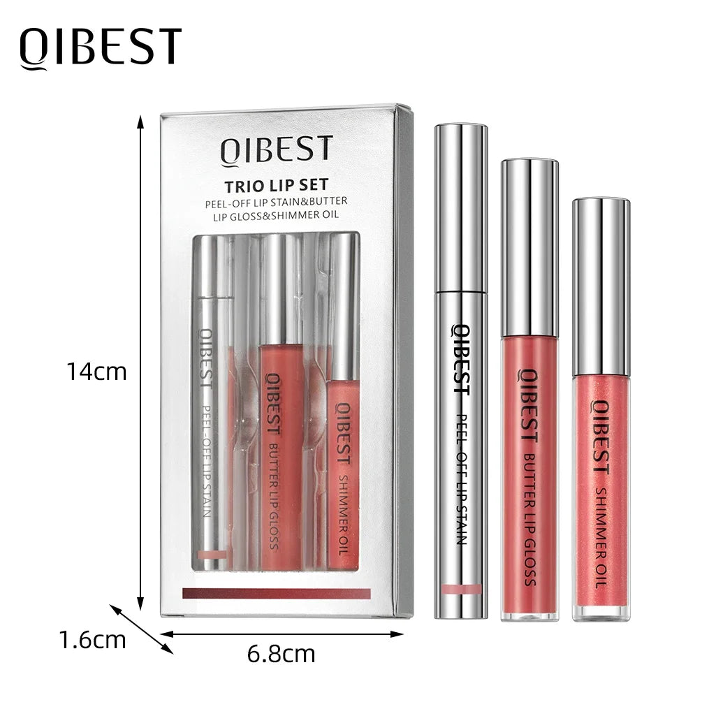 QiBest 3-Pack Lip Set | Shimmer Oil, Liner & Butter Gloss Lip Gloss Set QXL