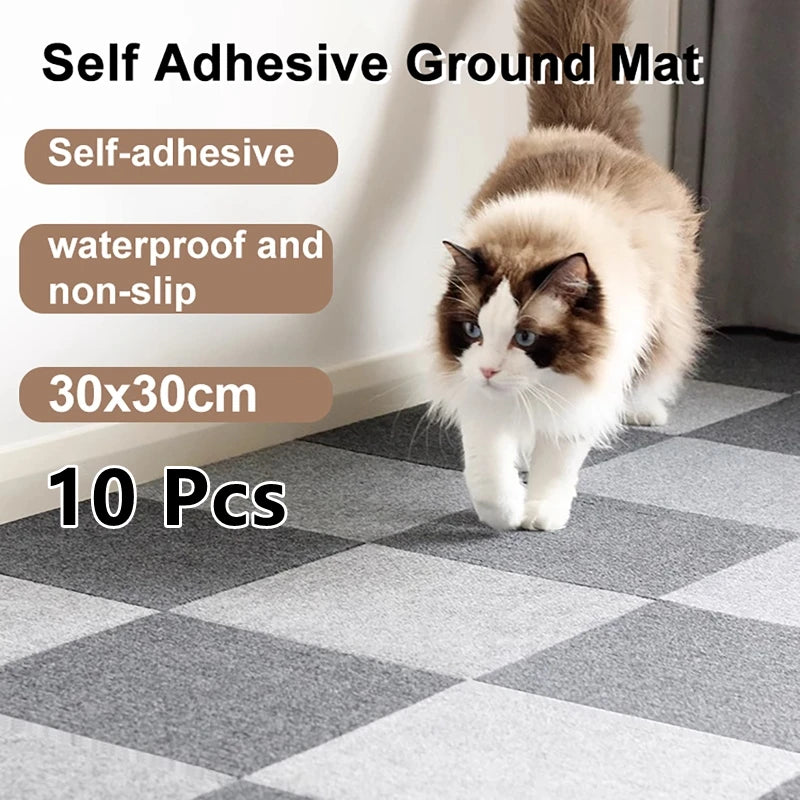 10-Pc Self-Adhesive Carpet Tiles | Anti-Slip Patchwork Floor Mats Carpet Tiles QXL