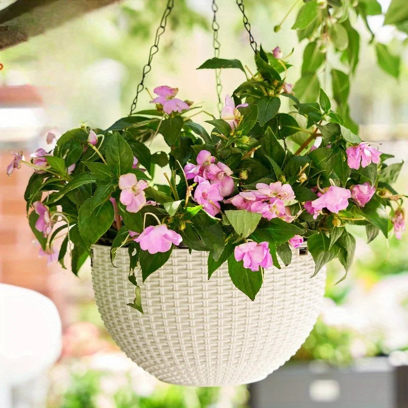 Self-Watering Hanging Planter | Rattan Design | Easy Drain Hanging Planter QXL