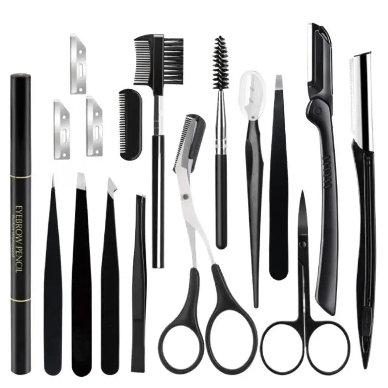 17-Pc Stainless Steel Eyebrow Grooming Kit with Carry Bag Eyebrow Grooming Kit QXL G