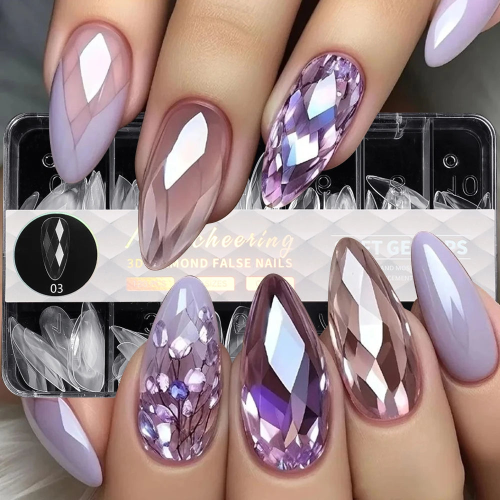120-Pc Transparent Almond Press On Nails | Full Cover Ballet Tips Press On Nail Tips QXL