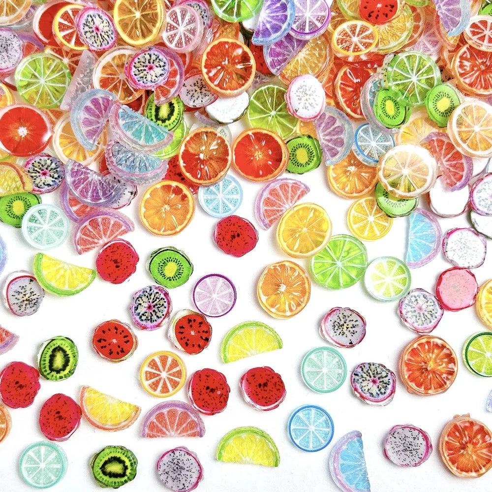 30-Pack 3D Fruit Resin Nail Charms | Orange Lemon Kiwi DIY Art 3D Nail Art Charms QXL