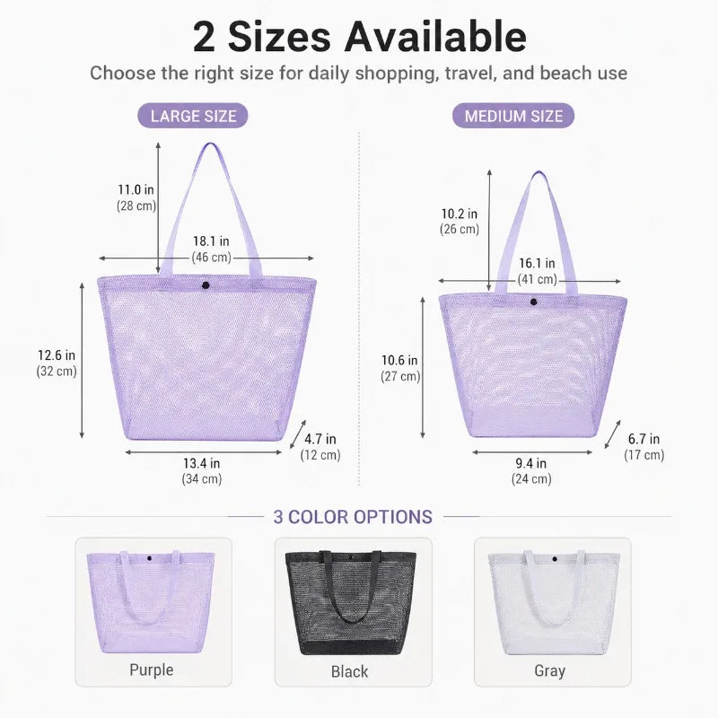 Large Mesh Beach Tote Bag | Foldable Breathable Shoulder Bag Mesh Tote Bag QXL