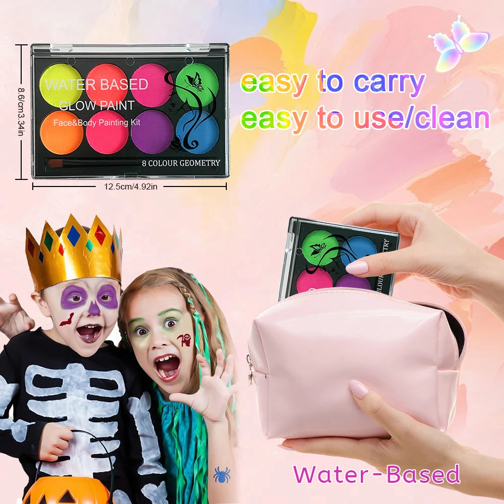 VERONNI 8-Color UV Glow Neon Face & Body Paint Palette UV Face Body Paint QXL