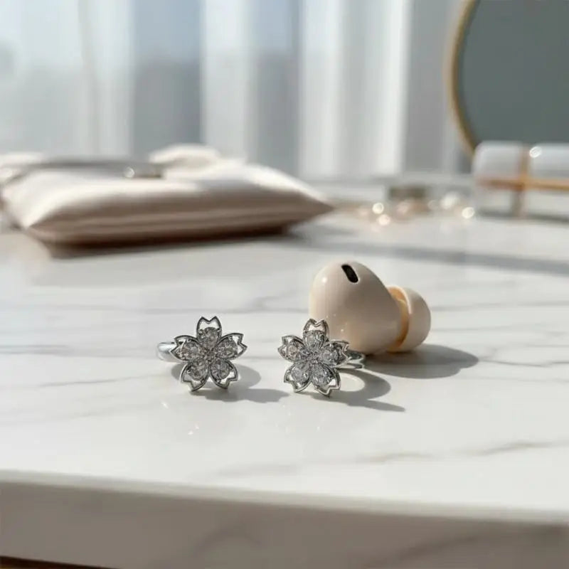 Rotating Flower Rhinestone Earbud Charm Clip | Non-Pierce Earbud Charm Clip QXL