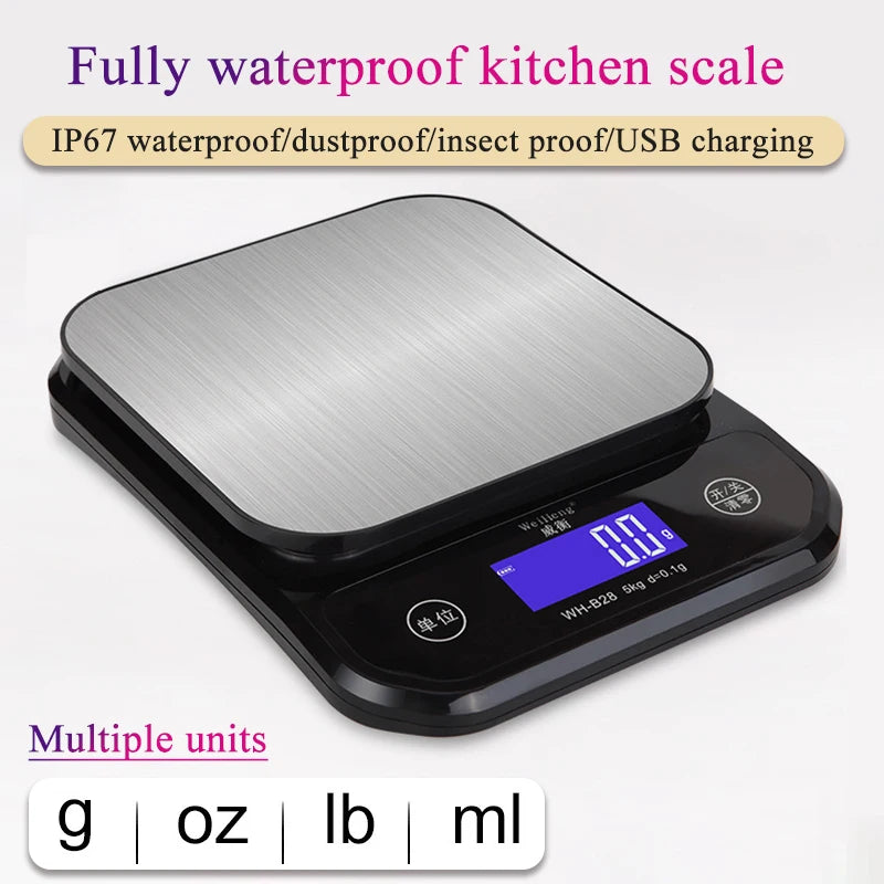 Digital Kitchen Scale USB Waterproof LCD | Grams & oz Digital Kitchen Scale QXL