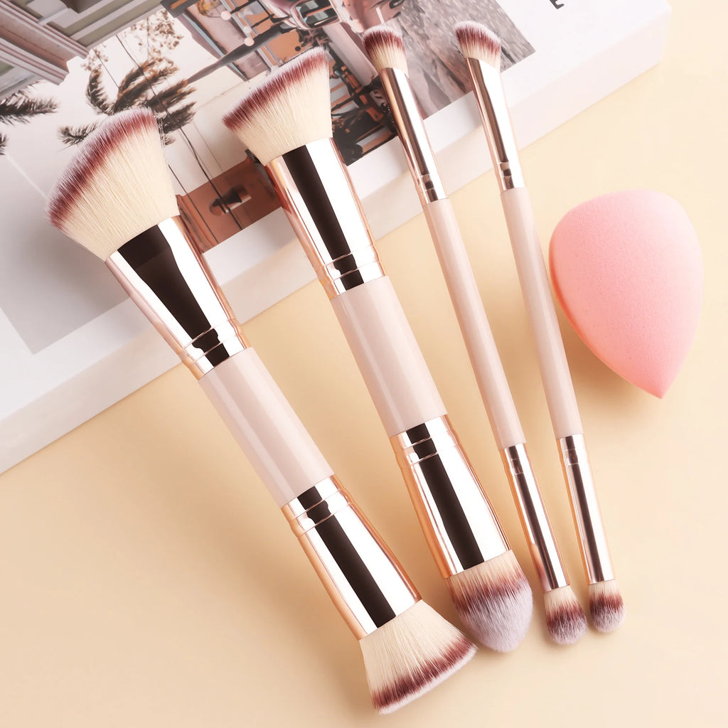 Ronshadow 4-Pc Dual-End Makeup Brush Set & Beauty Sponge Makeup Brush Set QXL