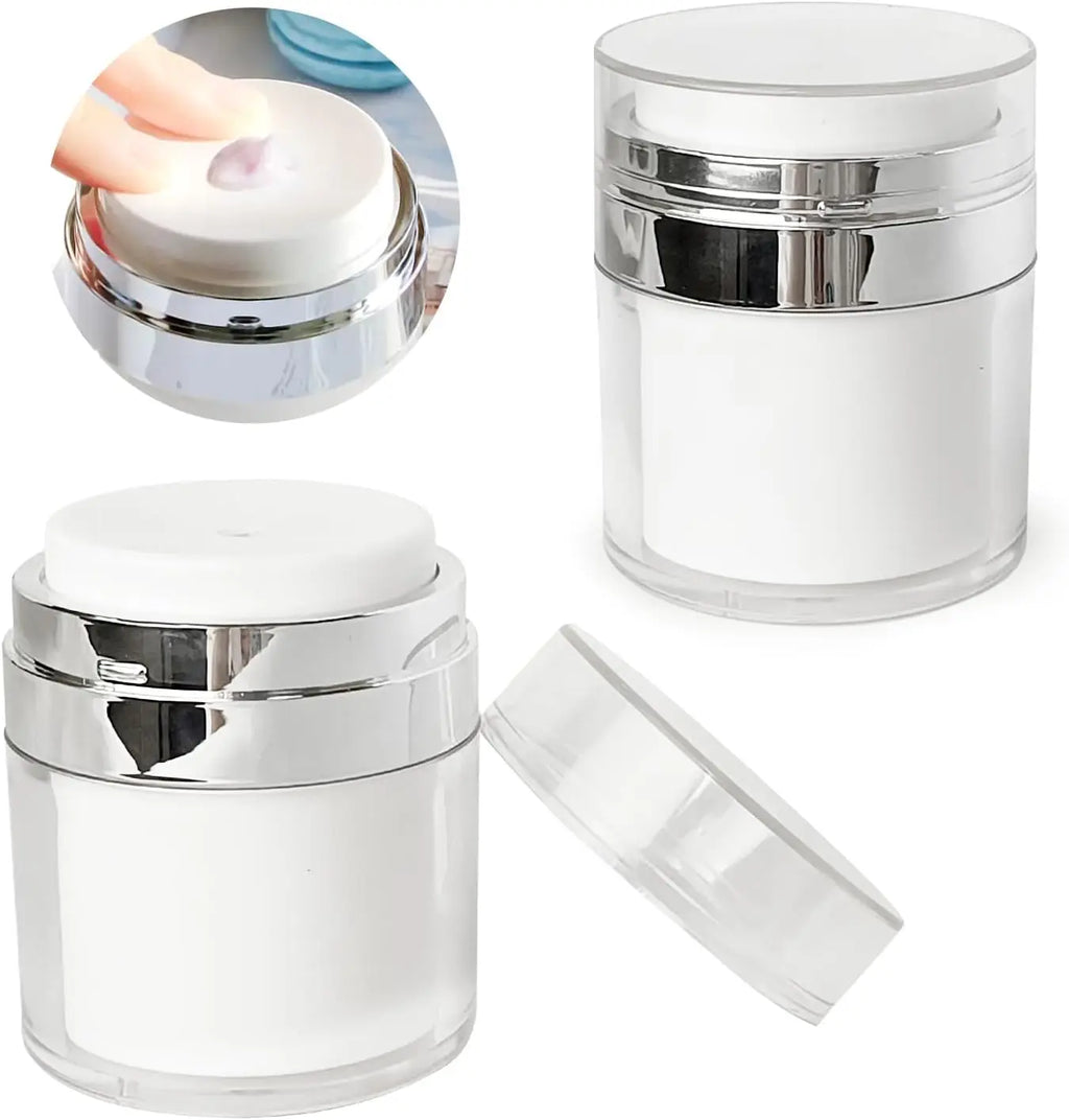 Airless Pump Cream Jars 15/30/50ml | Travel Skincare Containers Airless Pump Jar Set QXL Ivory 30ml Plastic