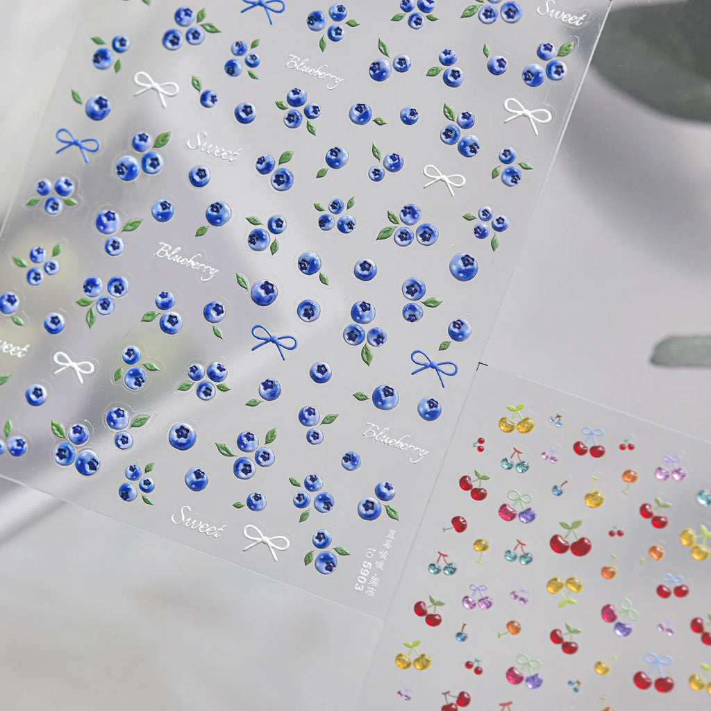 5D Fruit Nail Art Stickers – Blueberry Cherry Summer Decals Nail Art Stickers QXL