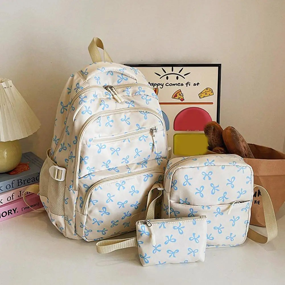 3-Piece Bow Nylon Backpack Set | Large School & Travel Bag Backpack Set QXL