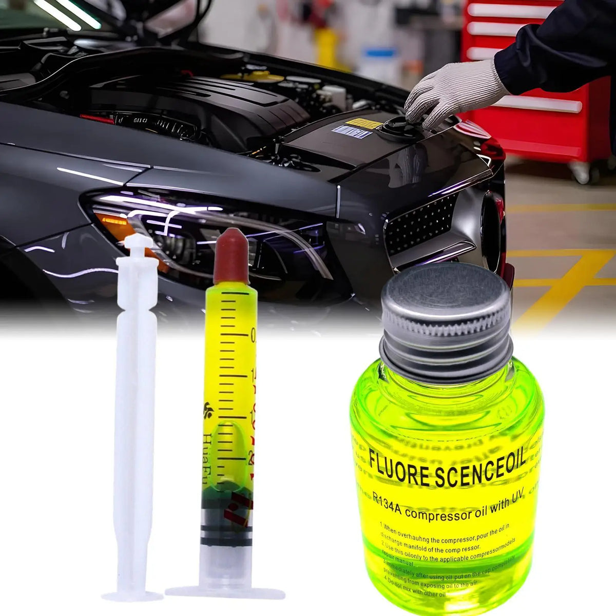 R134a Car AC Fluorescent Leak Detection Oil 60ml AC Leak Detection Oil QXL