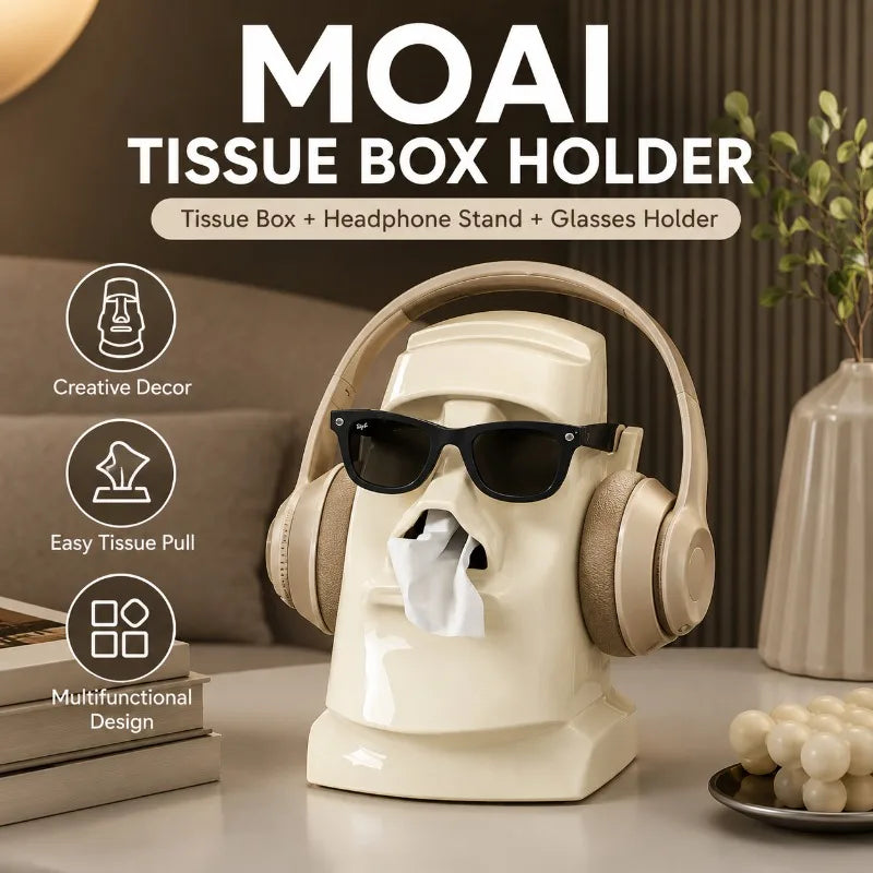 Moai Statue Tissue Box Holder | Headphone & Glasses Stand Desktop Tissue Holder QXL