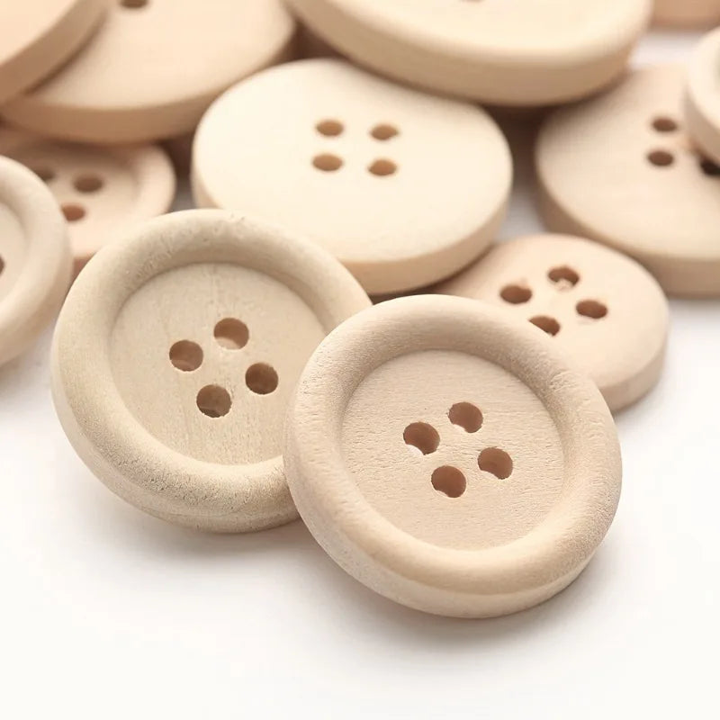50-Pack Natural Wooden Buttons 4-Hole | Sewing & DIY Crafts Wooden Craft Buttons QXL