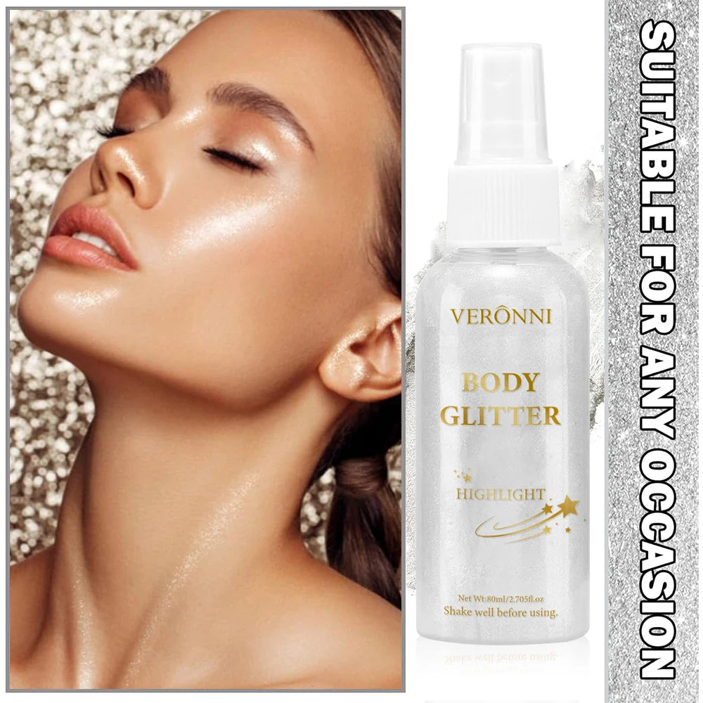 VERONNI Liquid Glitter Spray | Holographic Highlighter 80ml Body Glitter Spray QXL