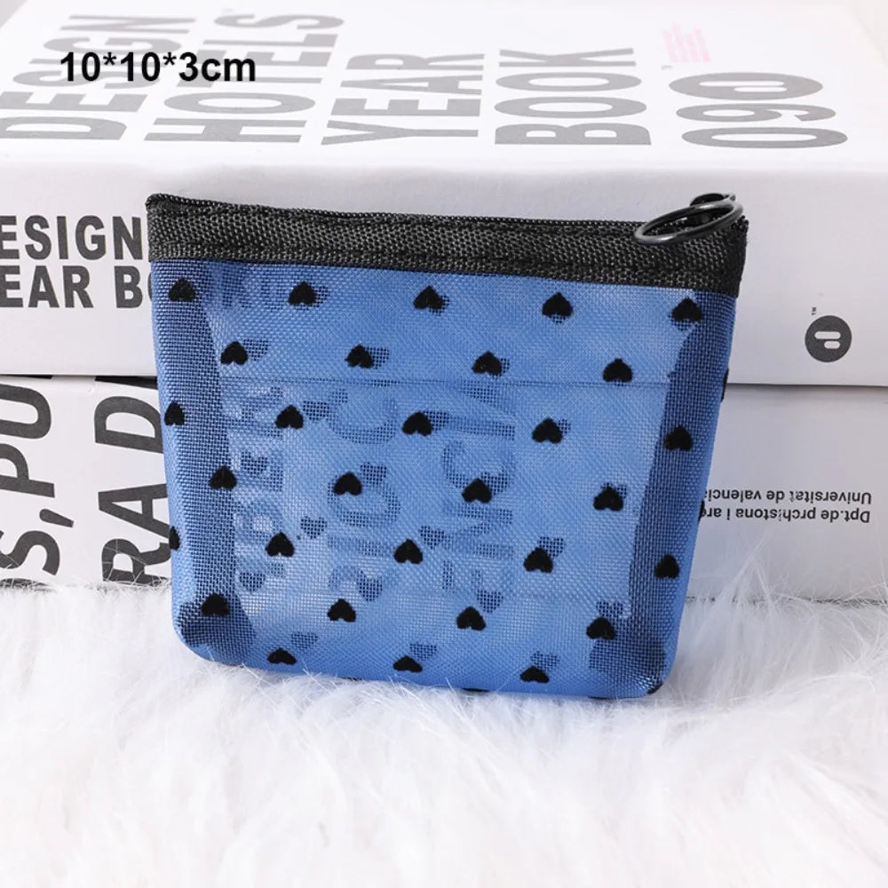 Heart Transparent Mesh Makeup Bag | Cosmetic Organizer Pouch Cosmetic Organizer Bag QXL Blue 10-10-3cm