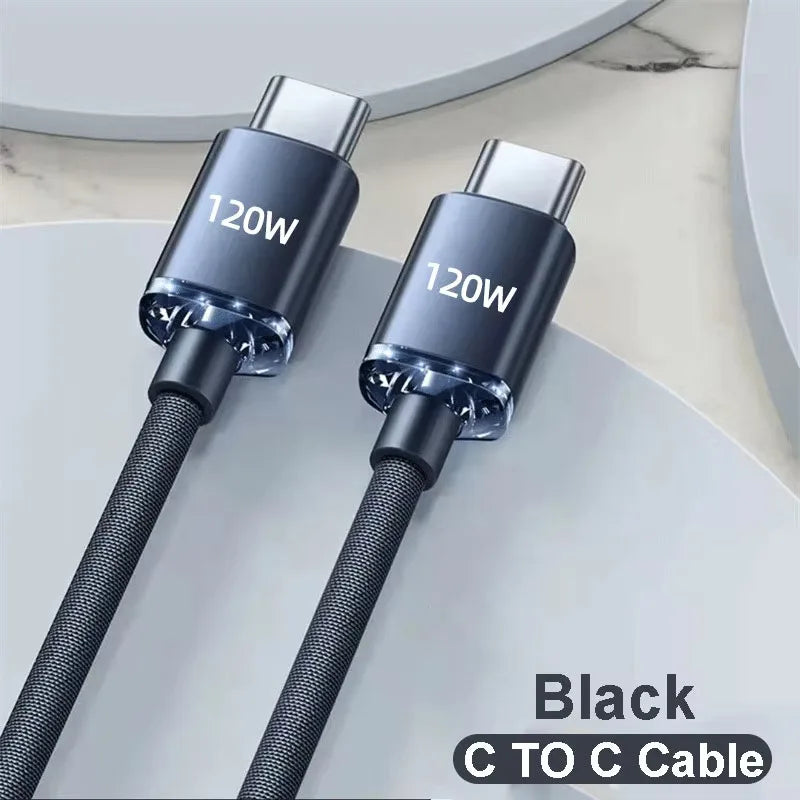 120W USB-C Fast Charging Cable 6A Nylon Braided | 0.25M–2M USB-C Charging Cable QXL black 2m