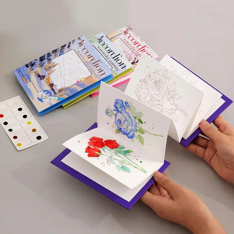 Portable Watercolor Sketchbook for Kids | Foldable Art Pad Watercolor Sketchbook QXL