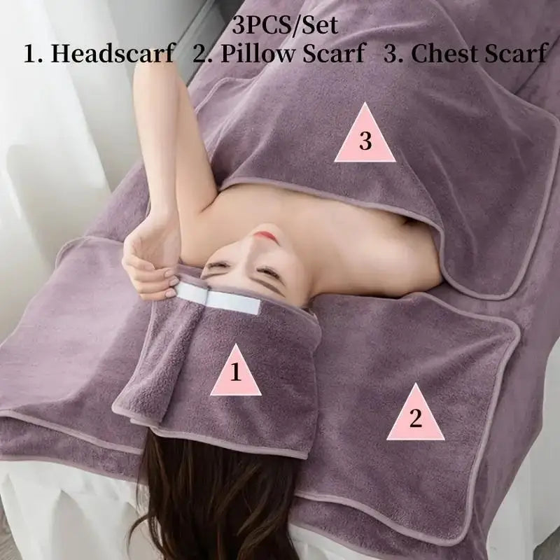 3-Pack Microfiber SPA Face Towel Set – Headscarf & Chest Scarf Microfiber SPA Towel Set QXL Purple