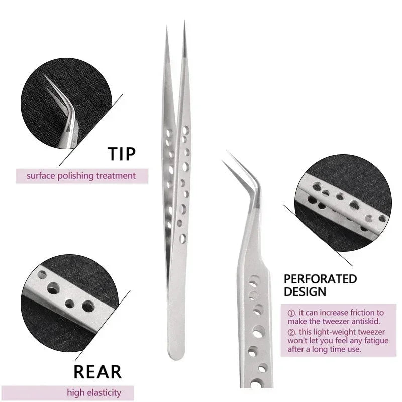 Professional Eyelash Extension Tweezers – Stainless Steel Set Lash Extension Tweezers QXL