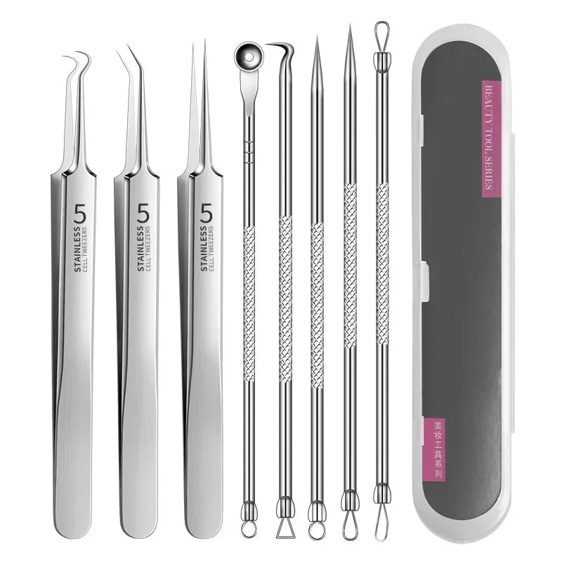 8-Pc Stainless Steel Blackhead & Acne Extractor Tool Kit Acne Extractor Kit QXL M422 silver 8 PCS