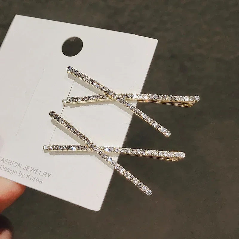 2-Pack Rhinestone Cross Hair Clips | Crystal Bridal Barrettes Crystal Hair Clips QXL