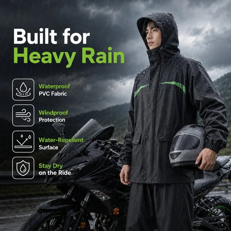 Unisex 2-Piece Waterproof Cycling Rain Suit – Jacket & Pants Cycling Rain Suit QXL