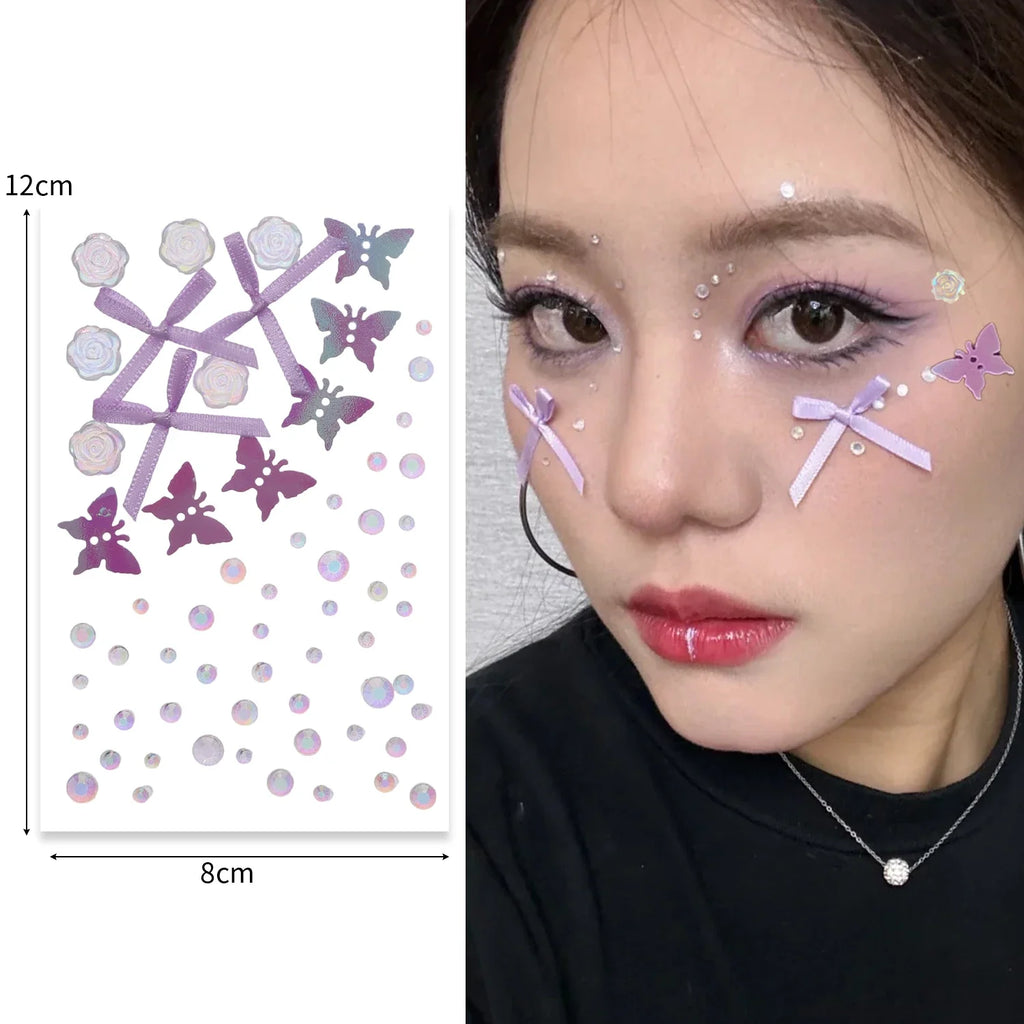 3D Crystal Diamond Face Stickers | Bow & Rose Body Gems