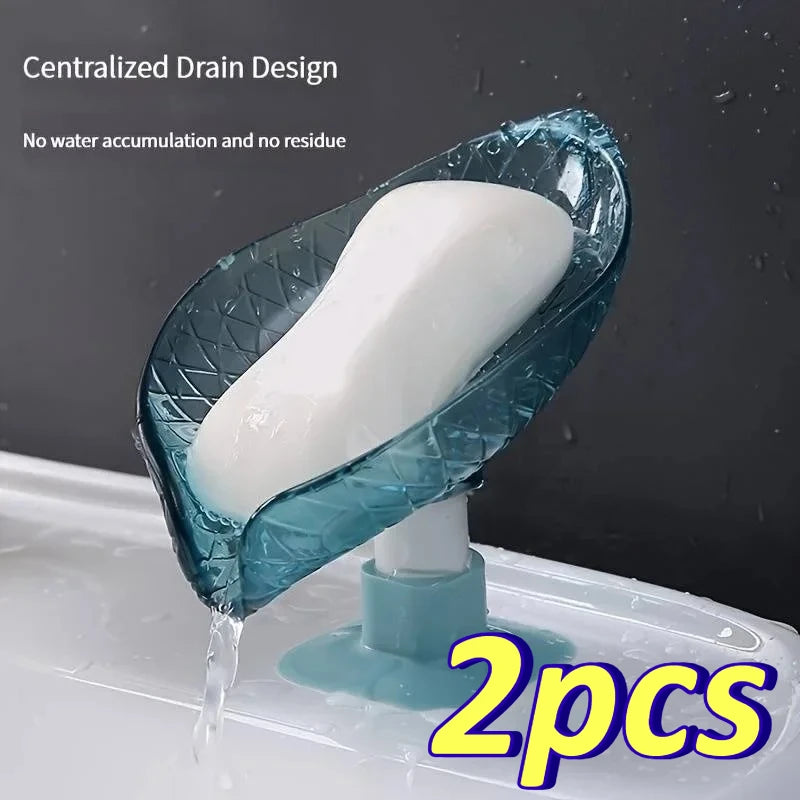 2-Pack Leaf Soap Dish with Suction Cup | Self-Draining Tray Soap Dish QXL