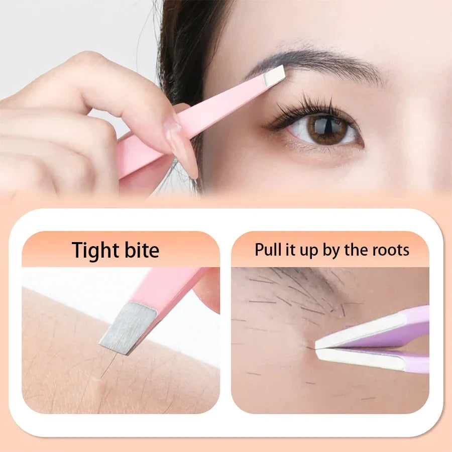 4-Pc Colorful Stainless Steel Eyebrow Tweezer Set + Storage Bag Eyebrow Tweezer Set QXL